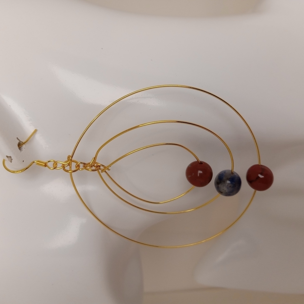 Elegant Gold Earrings with Red Agate And Blue Jasper - Picture 5 of 5